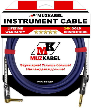 Гитарный кабель MUZKABEL JZMK5S(R) - 1 метр, JACK - JACK (Угловой)
