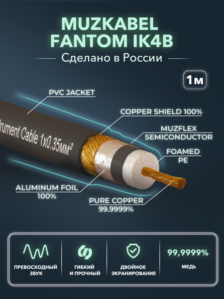 Инструментальный кабель - MUZKABEL IK 4B, 1 x 0.35 мм², Чёрный